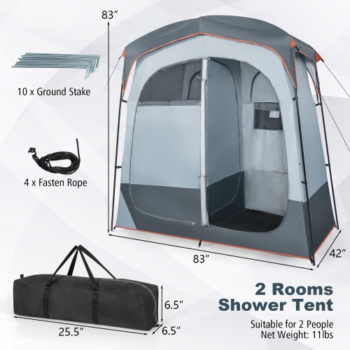 Costway 2 Room Shower Tent Oversize Privacy Shelter Portable Dressing Toilet Outdoor