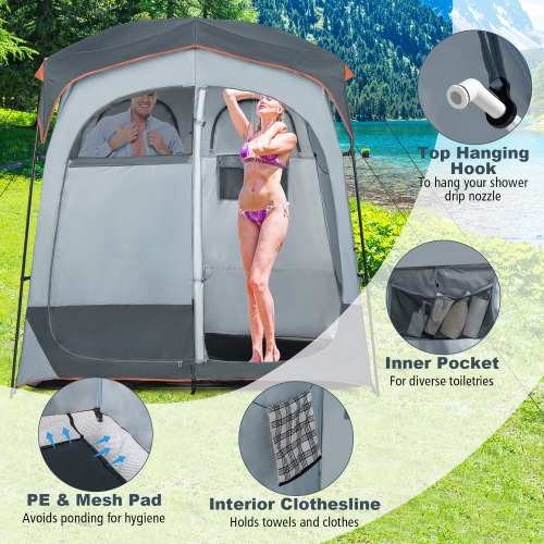Costway 2 Room Shower Tent Oversize Privacy Shelter Portable Dressing Toilet Outdoor