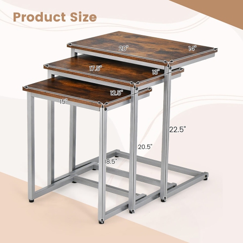 Gymax 3 Pcs Nesting Coffee End Table Set Stacking Side Nightstand Living Room