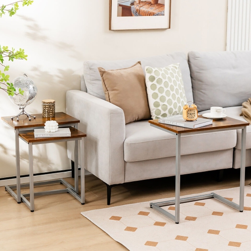 Gymax 3 Pcs Nesting Coffee End Table Set Stacking Side Nightstand Living Room