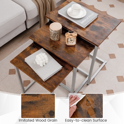 Gymax 3 Pcs Nesting Coffee End Table Set Stacking Side Nightstand Living Room