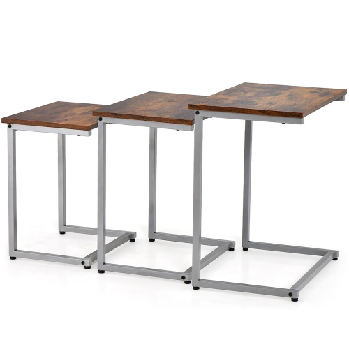 Gymax 3 Pcs Nesting Coffee End Table Set Stacking Side Nightstand Living Room