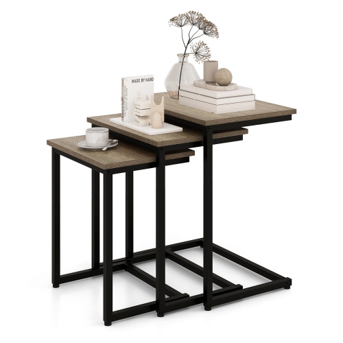 Gymax 3 Pcs Nesting Coffee End Table Set Stacking Side Nightstand Living Room