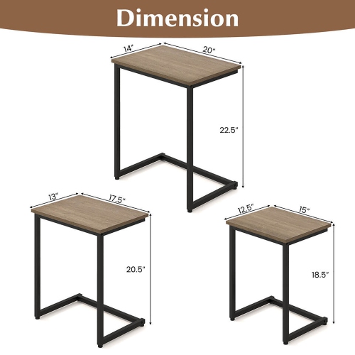 Gymax 3 Pcs Nesting Coffee End Table Set Stacking Side Nightstand Living Room