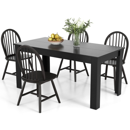 Gymax 5 PCS Dining Set Rectangular Wooden Dining Table 4 Windsor Chairs Kitchen Black