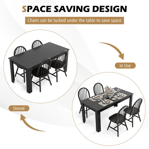 Gymax 5 PCS Dining Set Rectangular Wooden Dining Table 4 Windsor Chairs Kitchen Black