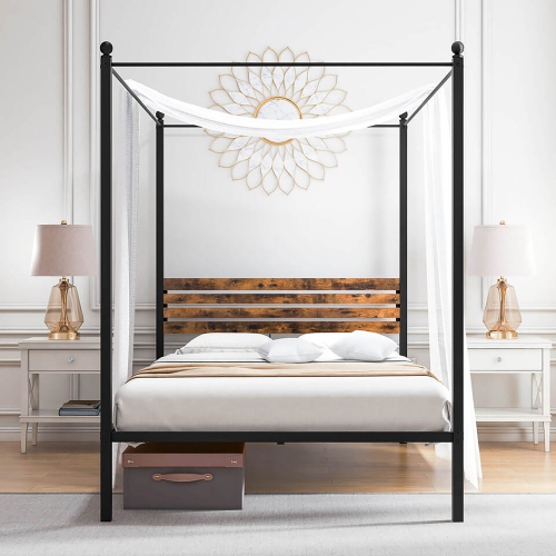 Gymax Twin/Full/Queen Size 4-Post Canopy Bed Frame Rustproof Metal Noise-free with Foot Pads