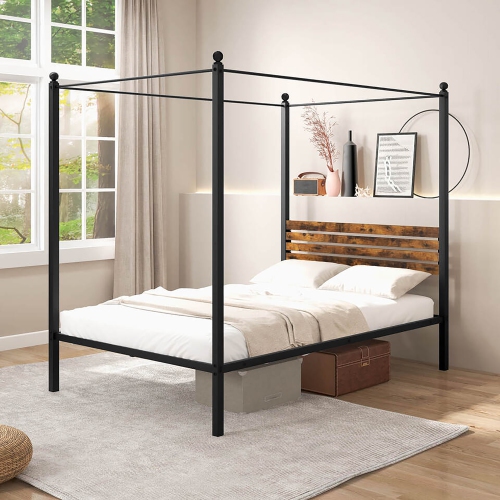 Gymax Twin/Full/Queen Size 4-Post Canopy Bed Frame Rustproof Metal Noise-free with Foot Pads