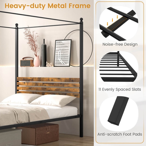 Gymax Twin/Full/Queen Size 4-Post Canopy Bed Frame Rustproof Metal Noise-free with Foot Pads