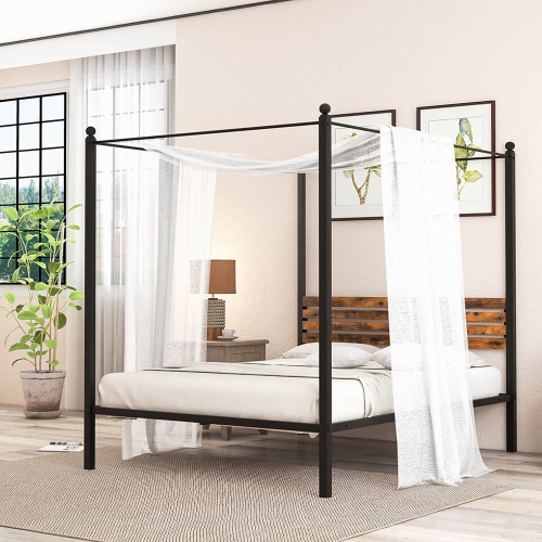 GYMAX  Twin/full/queen Size 4-Post Canopy Bed Frame Rustproof Metal Noise-Free With Foot Pads