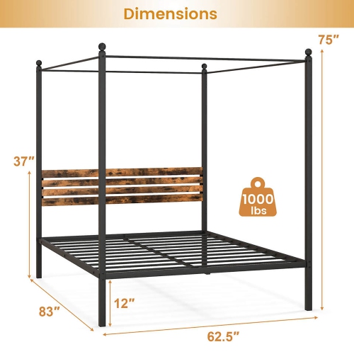 Gymax Twin/Full/Queen Size 4-Post Canopy Bed Frame Rustproof Metal Noise-free with Foot Pads