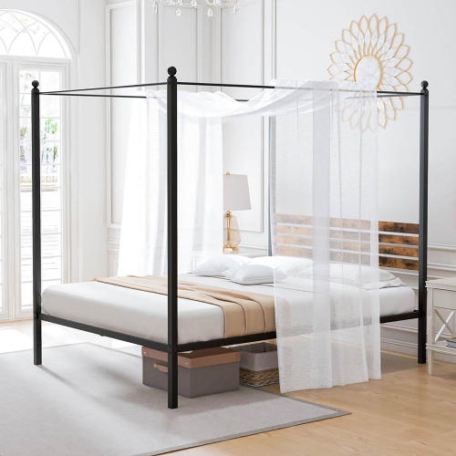 Gymax Twin/Full/Queen Size 4-Post Canopy Bed Frame Rustproof Metal Noise-free with Foot Pads