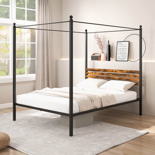 Gymax Twin/Full/Queen Size 4-Post Canopy Bed Frame Rustproof Metal Noise-free with Foot Pads