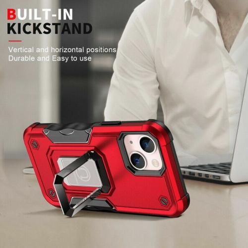 SuperShield Defender Fitted Hard Shell Ring Holder Stand Case for iPhone 14 Plus - Red