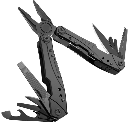 15-in-1 Multitool Pliers - Pocket Tool Set with Knife, Nylon Sheath.  Durable Black Survival Multi Tool for Camping, Fishing. Made of Super  Hardened 420 Stainless Steel