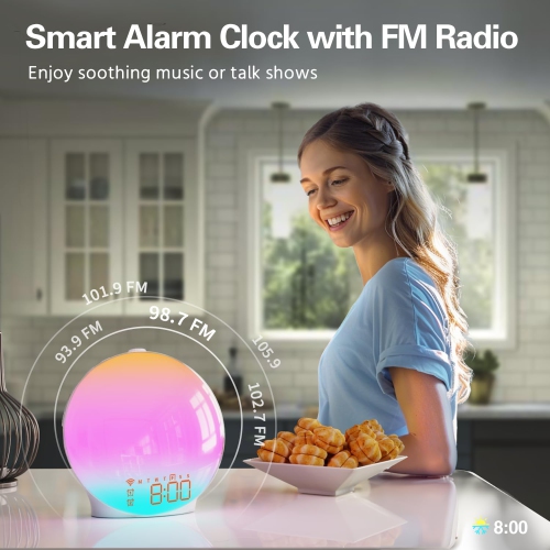 Sunrise Alarm Clock with Smart APP Control, Sunrise Simulation, Noise Sound Machine, Dual Alarms, FM Radio - Enhance Your Morning Routine, Alarm