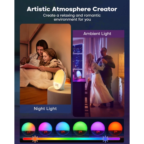 Sunrise Alarm Clock with Smart APP Control, Sunrise Simulation, Noise Sound Machine, Dual Alarms, FM Radio - Enhance Your Morning Routine, Alarm