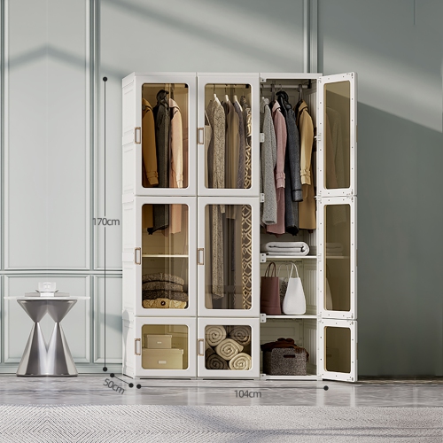 AntBox Closet 15 grids 9 doors 3 hangers, Portable Wardrobe Closet Storage Organizer for Clothes, Folding All-in-one Plastic Wardrobe with Magnetic