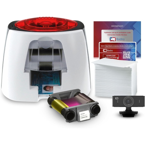 EVOLIS  Badgy100 Color Plastic Id Card Printer With Complete Supplies Package With Software & Photo Id Camera