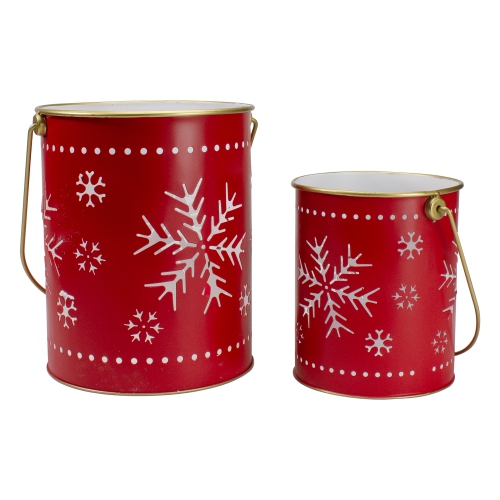 Set of 2 Red and Gold Metal Snowflake Candle Lanterns Christmas Decoration