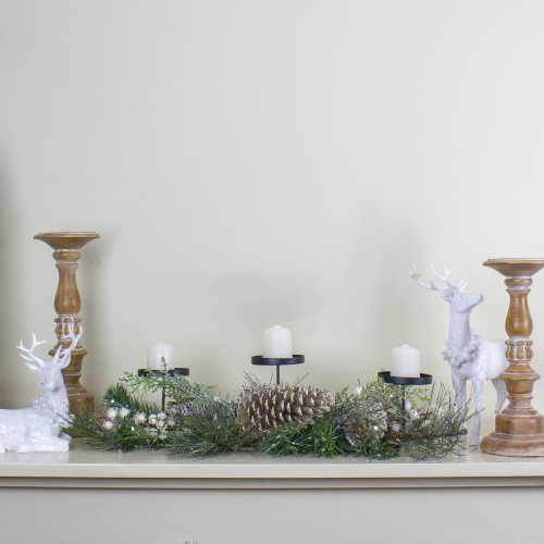 Frosted Long Needle Pine and Berries Christmas Triple Candle Holder - 24"