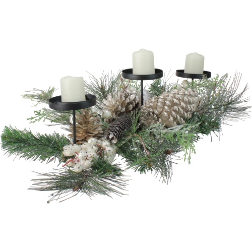 Frosted Long Needle Pine and Berries Christmas Triple Candle Holder - 24"