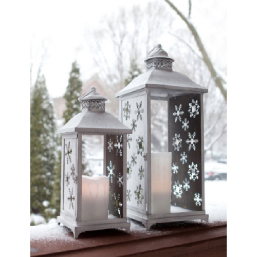 Set of 2 Distressed Snowflake Candle Holder Lanterns 24"