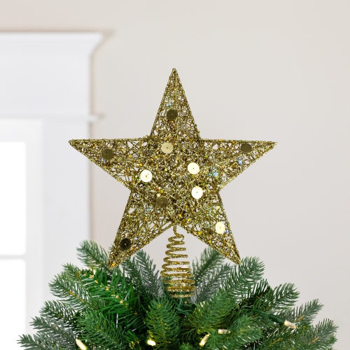 NORTHLIGHT  11.5" Pre-Lit Glittered Star Christmas Tree Topper - Multi Color Lights In Gold