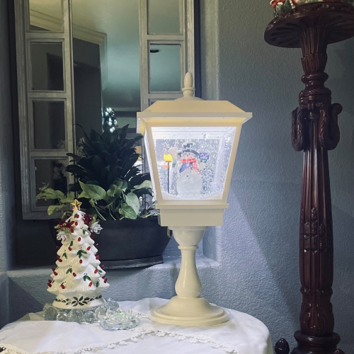 Lighted Musical Snowing Christmas Street Lamp with Snowman - 25.25"