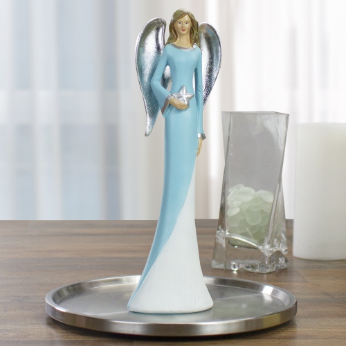 Angel Figurine Holding a Star - 6.5" - Blue