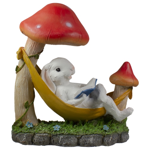 NORTHLIGHT  11.75" Bunny In Hammock Outside Garden Statue In White
