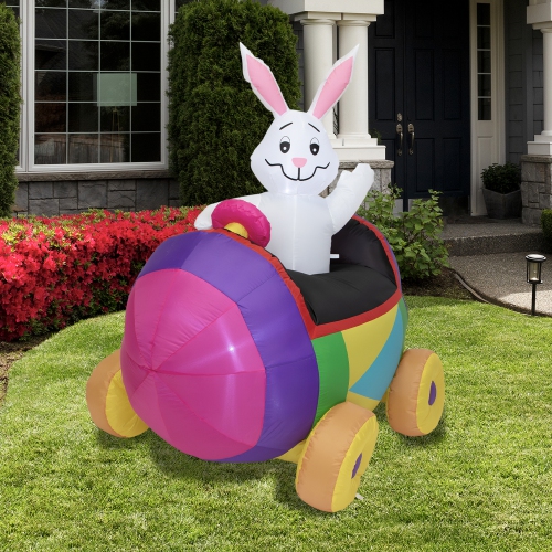 Inflatable Lighted Easter Bunny with Egg Car Outdoor Decoration - 4'