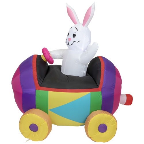 Inflatable Lighted Easter Bunny with Egg Car Outdoor Decoration - 4'
