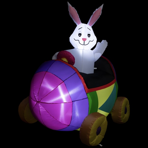 Inflatable Lighted Easter Bunny with Egg Car Outdoor Decoration - 4'