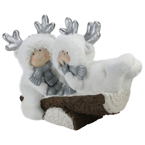 Winter Christmas Smiling Children on Seesaw Decoration - 18.5" - White