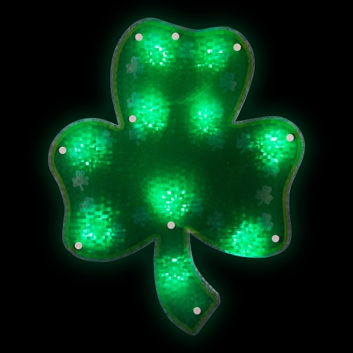 NORTHLIGHT  Lighted Shamrock St. Patrick's Day Window Silhouette - 14" - Led Lights In Green