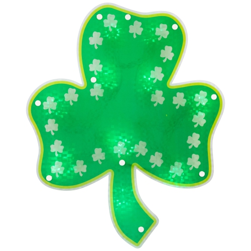Lighted Green Shamrock St. Patrick's Day Window Silhouette - 14" - Green LED Lights