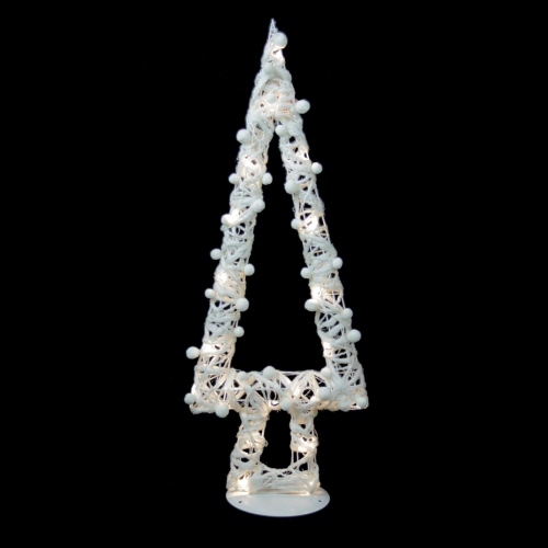 Lighted Glitter String and Cotton Ball Christmas Tree Decoration - 34"