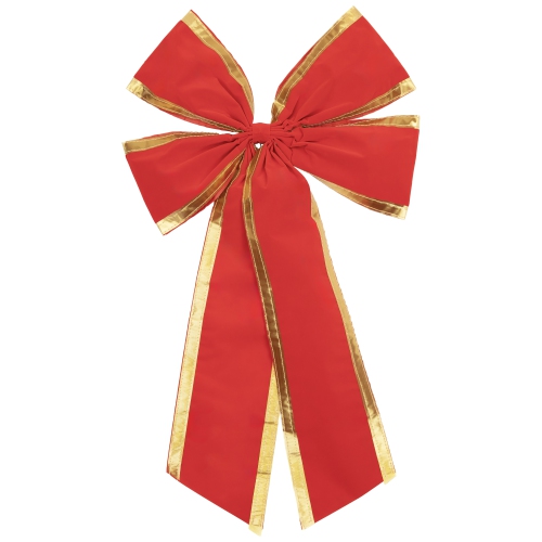 NORTHLIGHT  18" X 30" 4-Loop Velveteen Christmas Bow With Gold Trim In Red