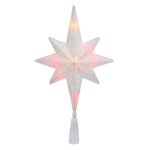 NORTHLIGHT  11" Frosted Bethlehem Star With Gold Scrolling Christmas Tree Topper - Multi Lights In White