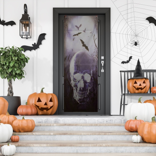 Spooky Graveyard with Skull and Bats Halloween Door Decoration - 70.75"