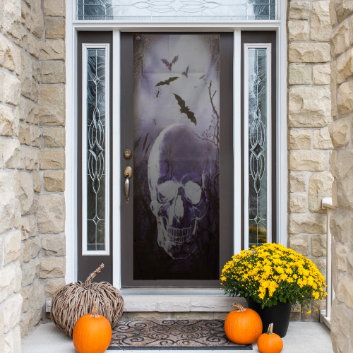 Spooky Graveyard with Skull and Bats Halloween Door Decoration - 70.75"