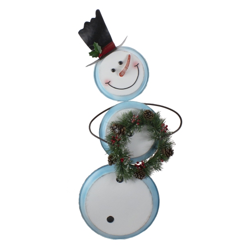 NORTHLIGHT  Metal Snowman With Wreath Christmas Decoration - 36" - White And In Blue