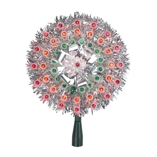 8" Pre-Lit Silver Starburst Christmas Tree Topper - Multicolor Lights