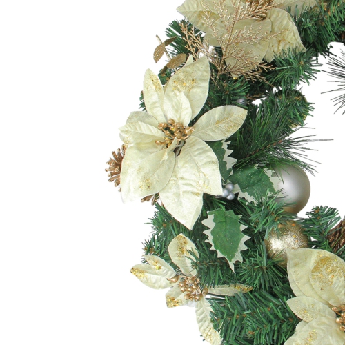Glitter Poinsettia and Pine Cone Artificial Christmas Wreath - 24" - Unlit