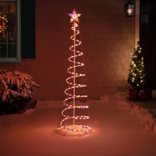 Pre-Lit Spiral Outdoor Christmas Tree Yard Decoration - 6' - Multi-Color Lights