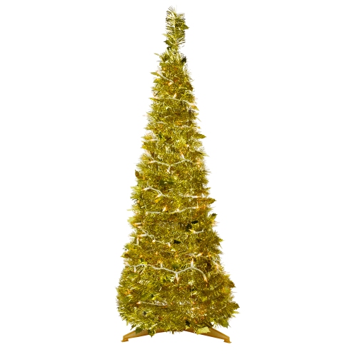 NORTHLIGHT  4' Pre-Lit Tinsel Pop-Up Artificial Christmas Tree, Clear Lights In Gold