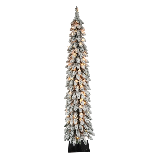 Pre-lit Pencil Artificial Flocked Alpine Christmas Tree - 5' - Clear Lights