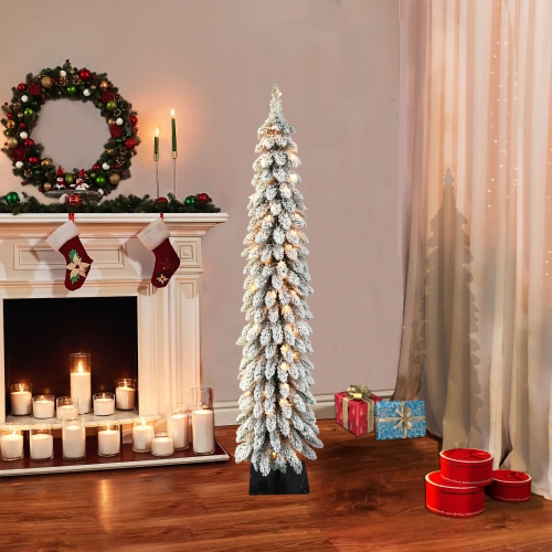 Pre-lit Pencil Artificial Flocked Alpine Christmas Tree - 5' - Clear Lights