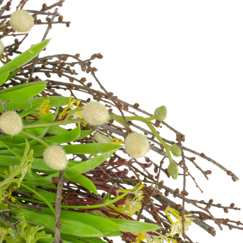 Burrs and Brush Artificial Floral Spring Wreath, Green and Yellow - 18-Inch